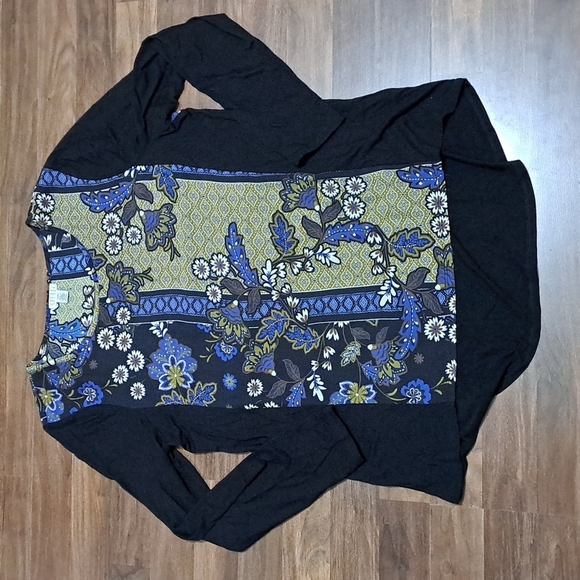 Spense | Floral blouse yellow, blue & black / long sleeve women's top - Picture 12 of 13